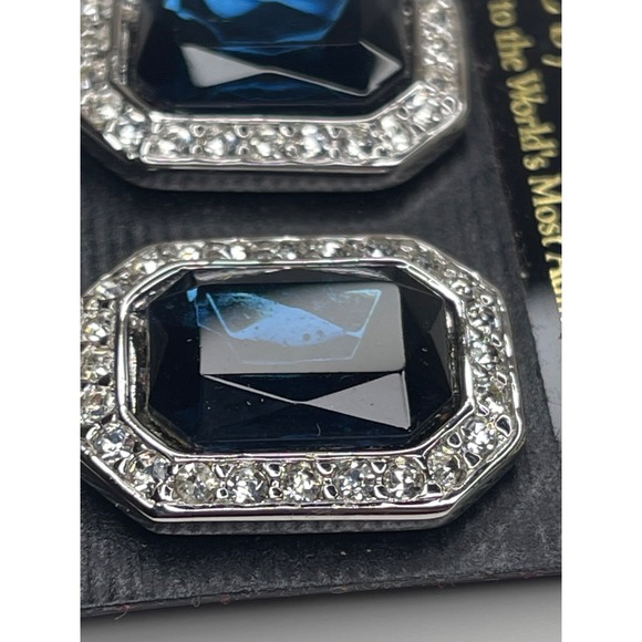 Vintage KJL Kenneth Jay Lane Princess Diana Blue Rhinestone Clip On Earrings - Picture 8 of 13